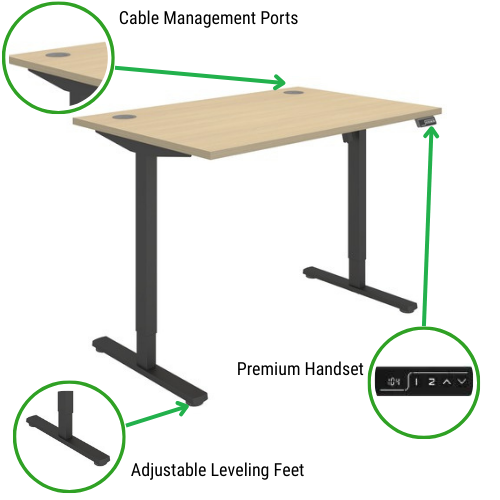 Core Electric Single Motor Height Adjustable Sit Stand Desk 1200 x 800 Canadian Oak Top and Black frame 5 Year Warranty Additional Image 2